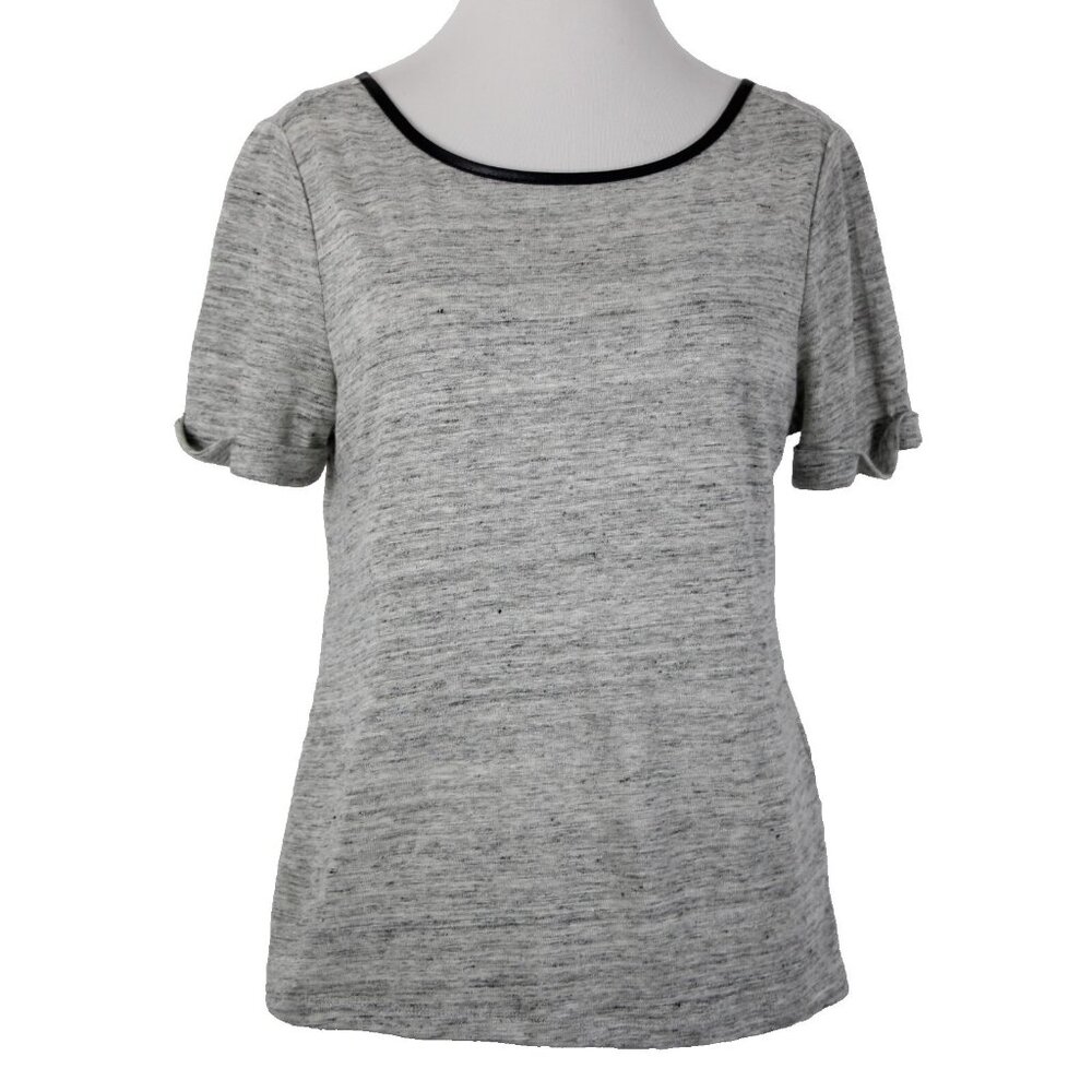 Alice Olivia Air Sz SP Gray Black Leather Trim Cross Open Back 100% Linen Top
